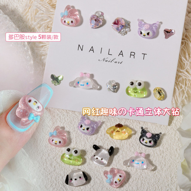 5pcs/lot Kawaii Sanrio Nail Charms Jewelry Cute Cartoon Kuromi My Melody  Cinnamoroll Crystal Jelly Manicure Accessories Girl Toy - AliExpress